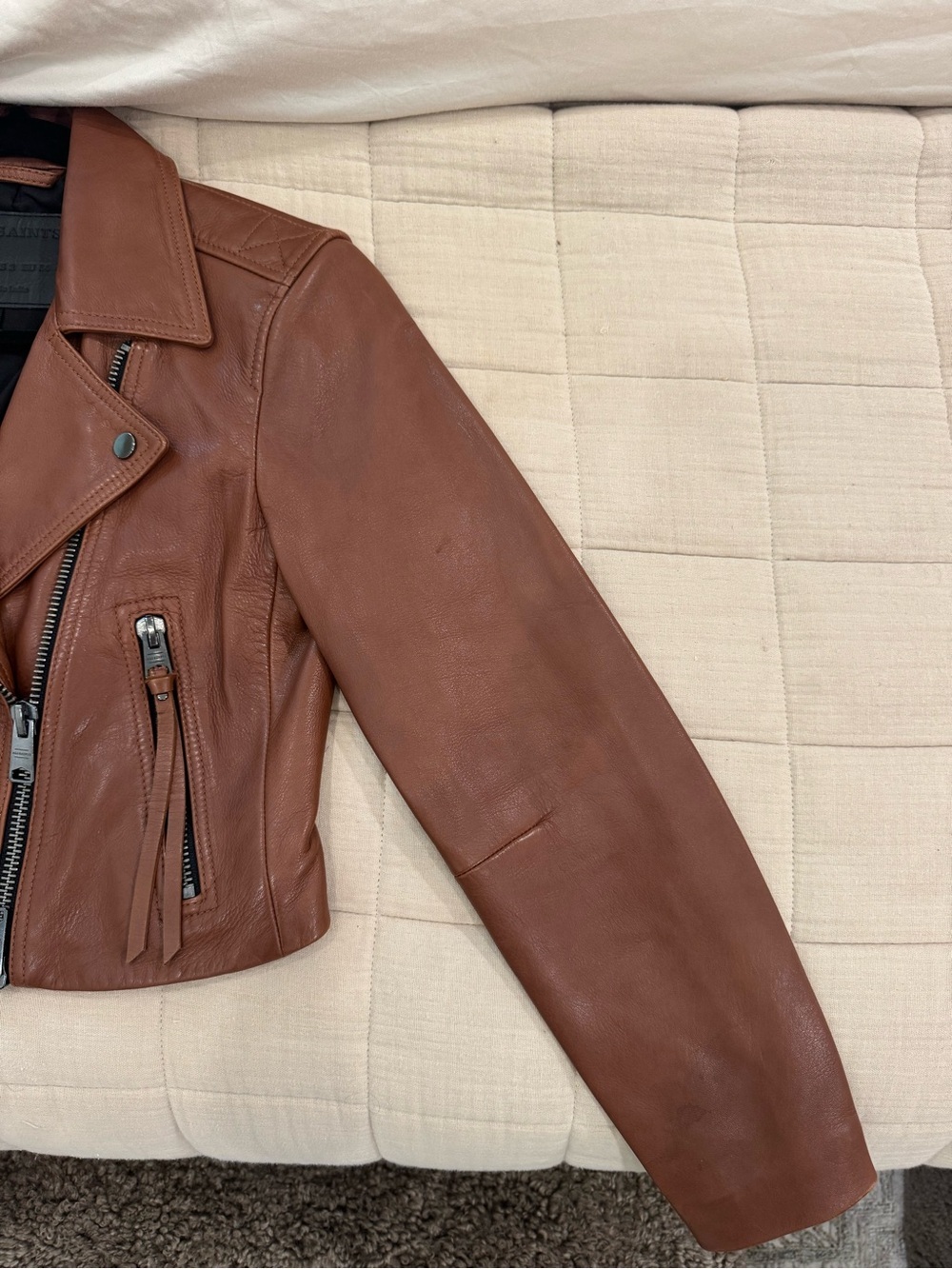 Allsaints Women’s Brown Cropped Leather Biker Jacket - Picture 5 of 9